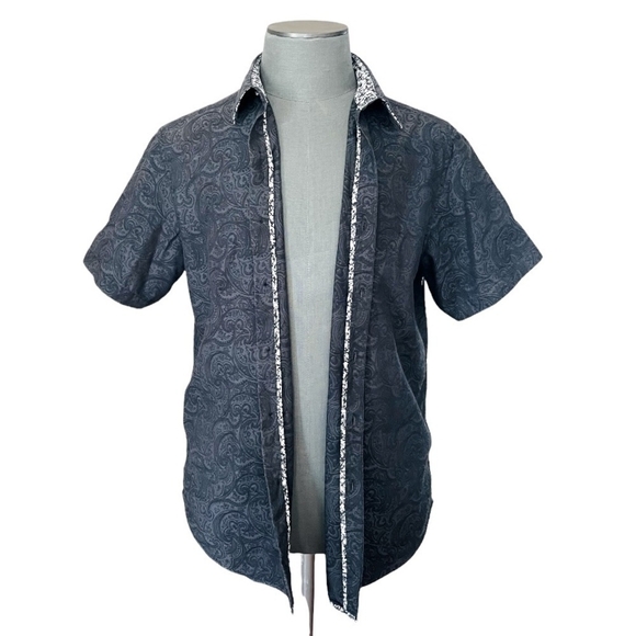 ROBERT GRAHAM Gray Cotton Short Sleeve Button Front Classic Fit Men Dress Shirt - Picture 5 of 10